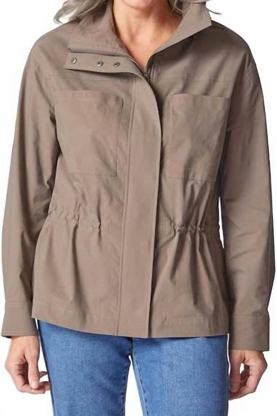 NEW HABITAT travel tech utility jacket in truffle